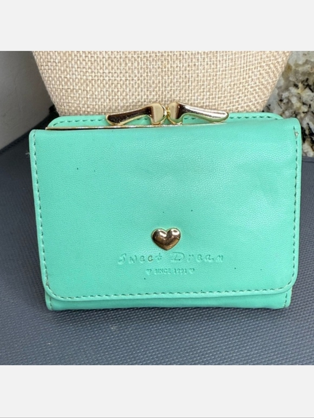 Sweet Dreams Mint Wallet with Gold Heart